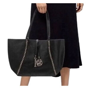 BADGLEY MISCHKA Large BLK Tote W/embedded Chain Design•Vegan Pebbled Leather•NWT